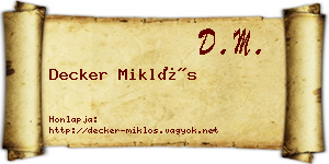 Decker Miklós névjegykártya